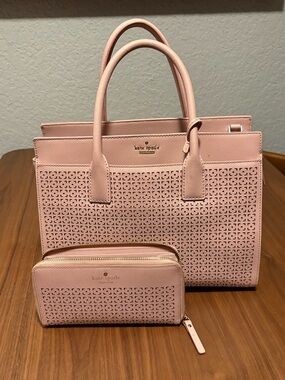 kate spade Pink Perforated Tote with Matching Wallet